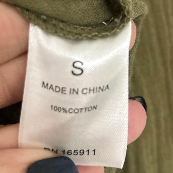 Grace+Karma Olive Green Gauze Cotton Button Down Relaxed Fit Blouse Small New - Picture 10 of 11